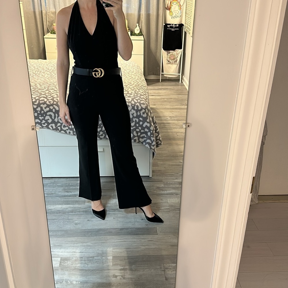 Theory Pantsuit Jumpsuit One Piece Halter Sleeveless Open Back Black Size 8